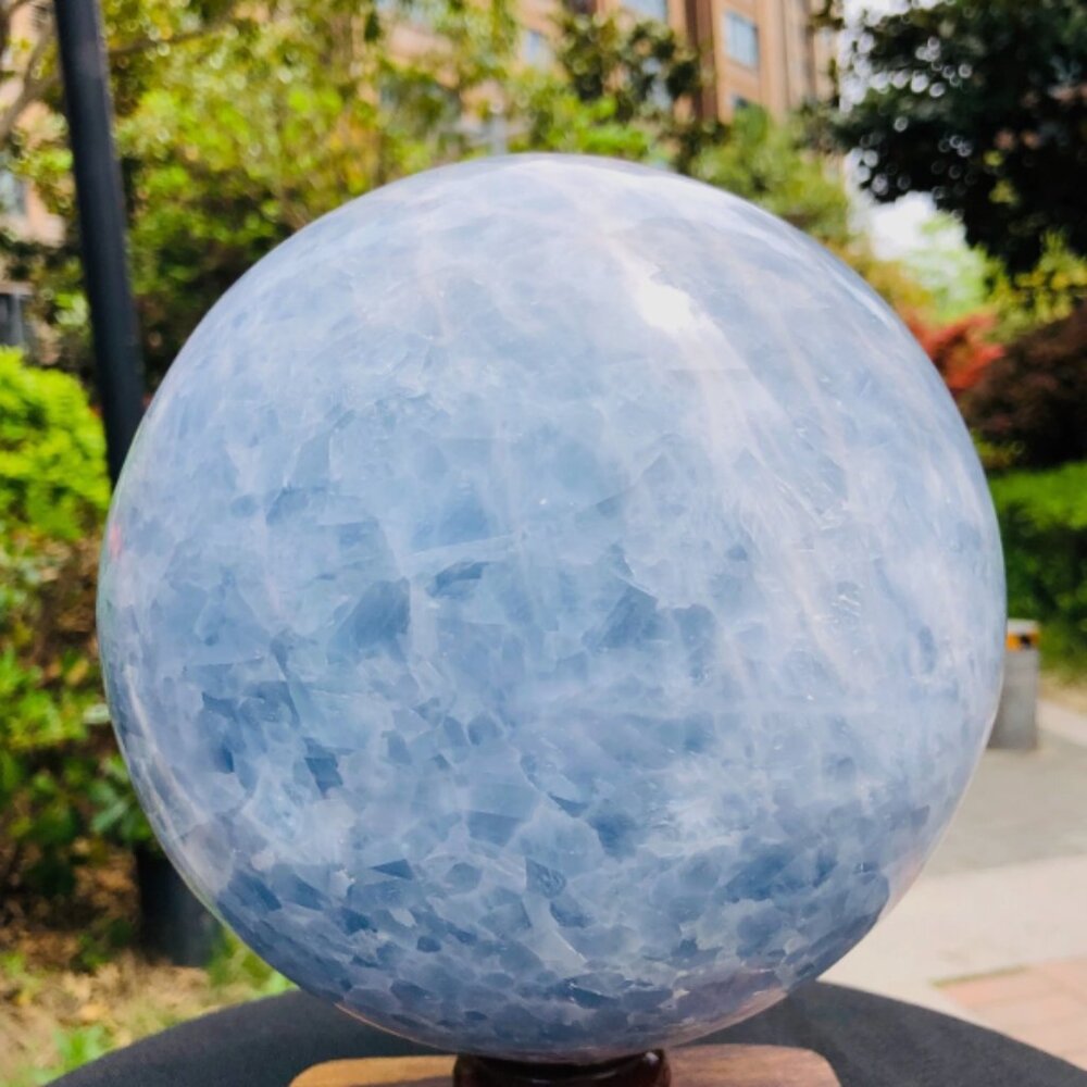 Natural blue celestite sphere quartz crystal polished ball healing decor